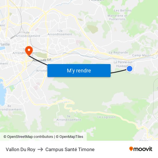 Vallon Du Roy to Campus Santé Timone map