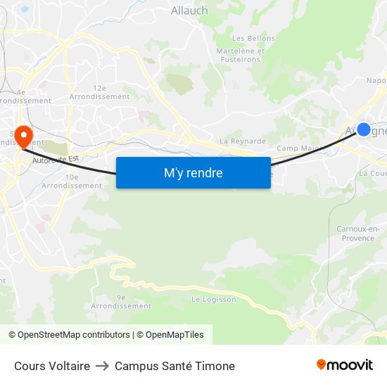 Cours Voltaire to Campus Santé Timone map