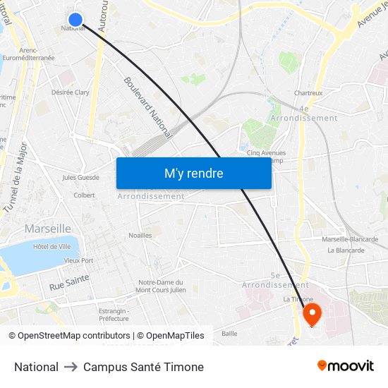 National to Campus Santé Timone map