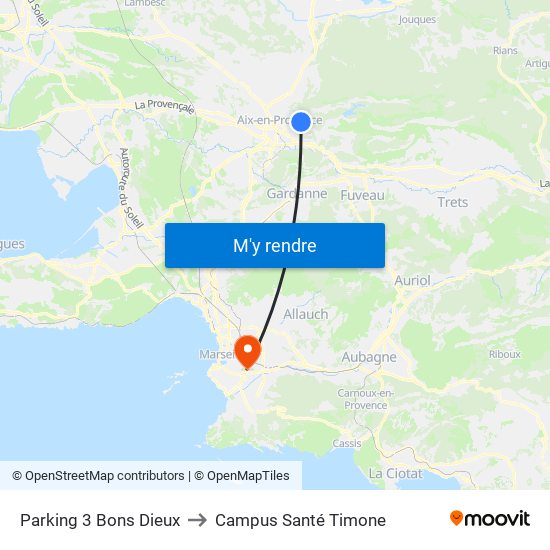 Parking 3 Bons Dieux to Campus Santé Timone map