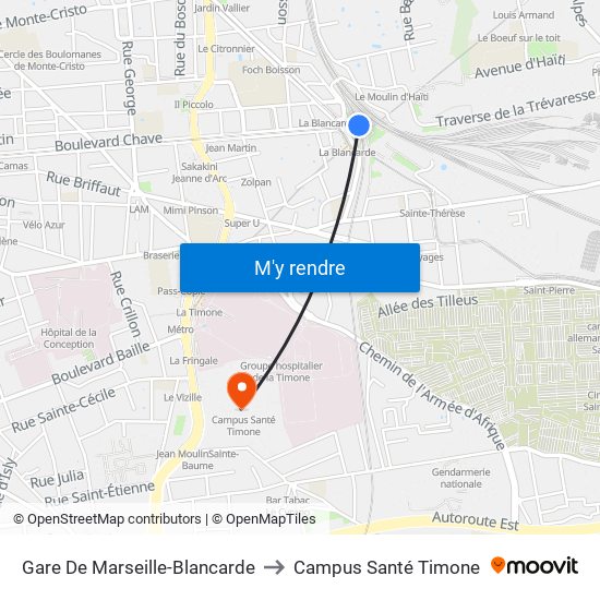 Gare De Marseille-Blancarde to Campus Santé Timone map
