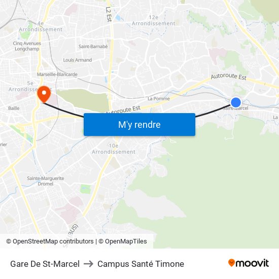 Gare De St-Marcel to Campus Santé Timone map