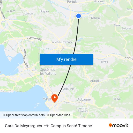 Gare De Meyrargues to Campus Santé Timone map