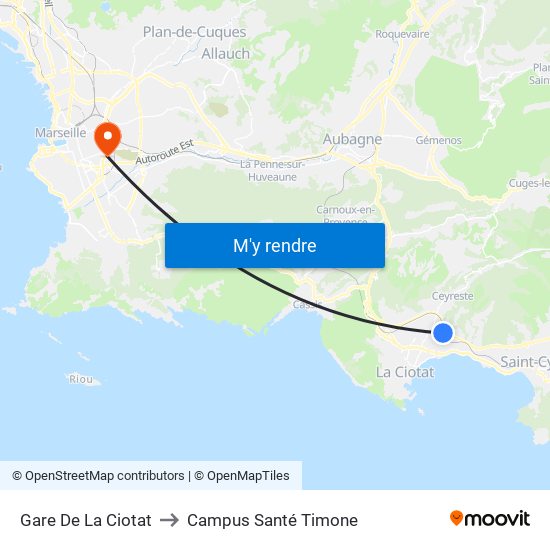 Gare De La Ciotat to Campus Santé Timone map