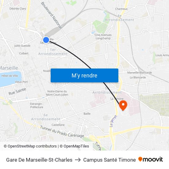 Gare De Marseille-St-Charles to Campus Santé Timone map