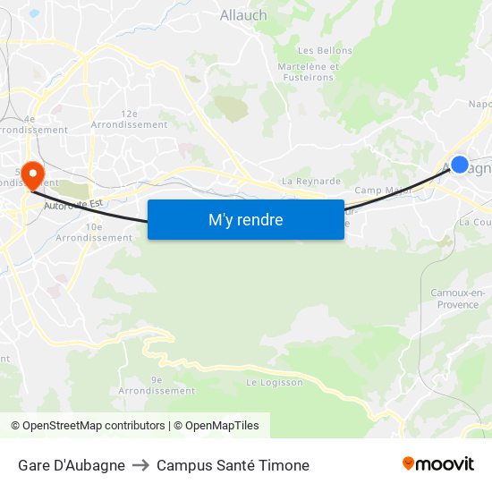 Gare D'Aubagne to Campus Santé Timone map