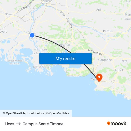 Lices to Campus Santé Timone map