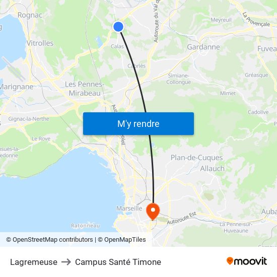 Lagremeuse to Campus Santé Timone map