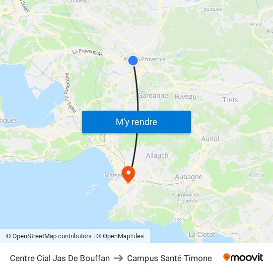 Centre Cial Jas De Bouffan to Campus Santé Timone map