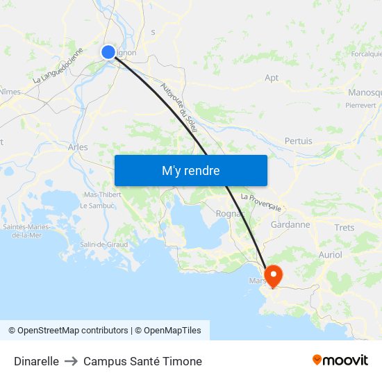 Dinarelle to Campus Santé Timone map
