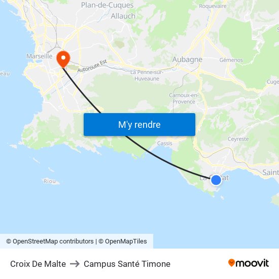 Croix De Malte to Campus Santé Timone map