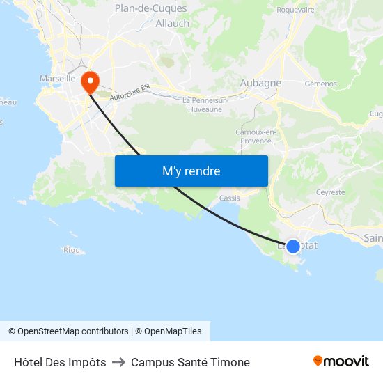 Hôtel Des Impôts to Campus Santé Timone map