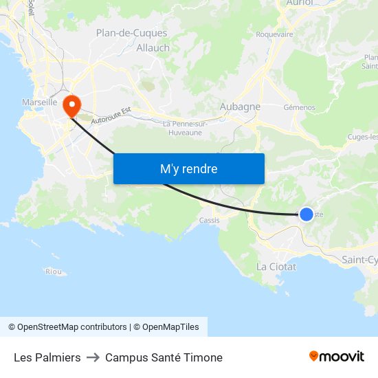 Les Palmiers to Campus Santé Timone map