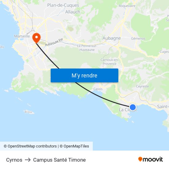 Cyrnos to Campus Santé Timone map