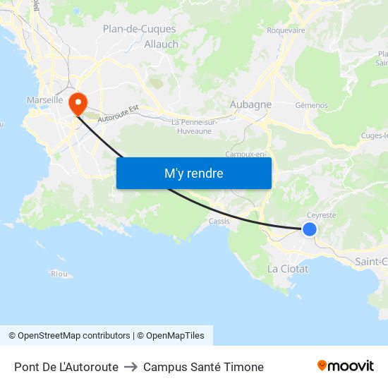 Pont De L'Autoroute to Campus Santé Timone map