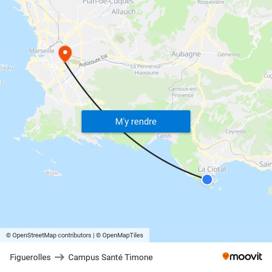 Figuerolles to Campus Santé Timone map