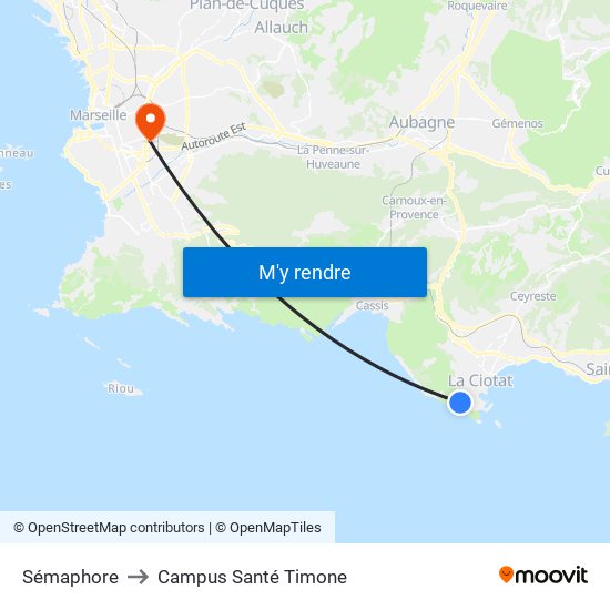Sémaphore to Campus Santé Timone map