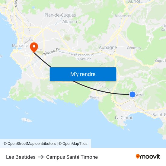 Les Bastides to Campus Santé Timone map