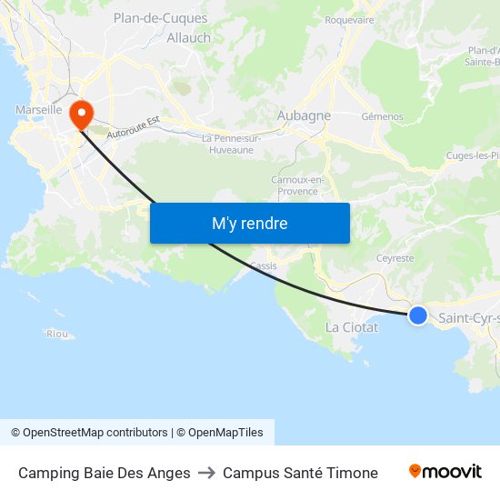 Camping Baie Des Anges to Campus Santé Timone map