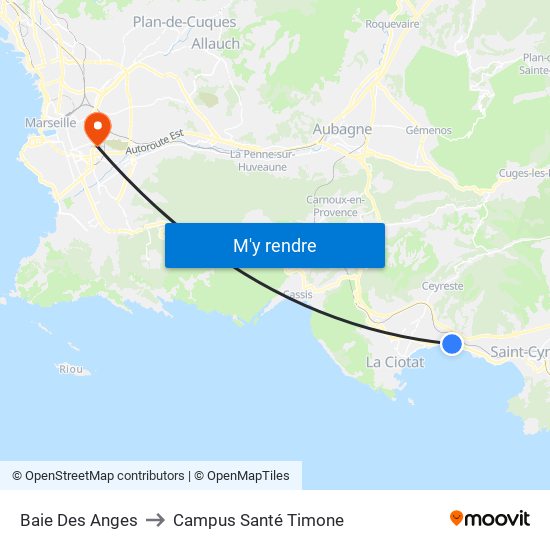 Baie Des Anges to Campus Santé Timone map