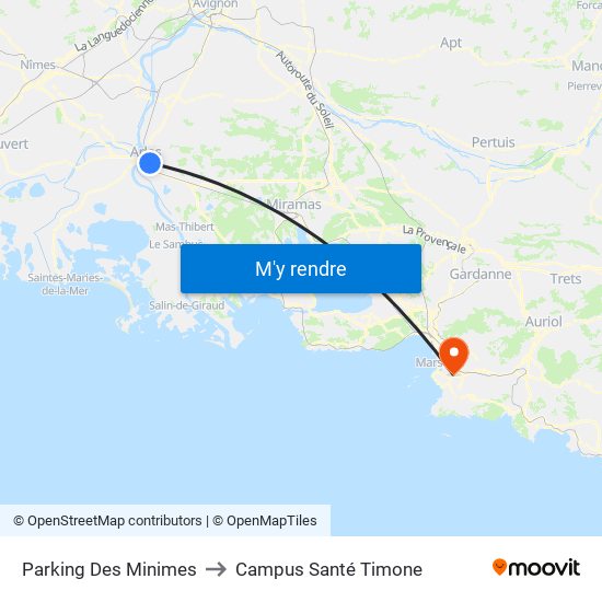 Parking Des Minimes to Campus Santé Timone map
