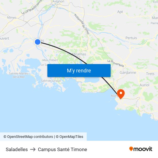 Saladelles to Campus Santé Timone map