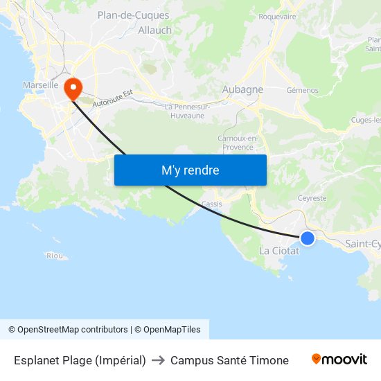 Esplanet Plage (Impérial) to Campus Santé Timone map