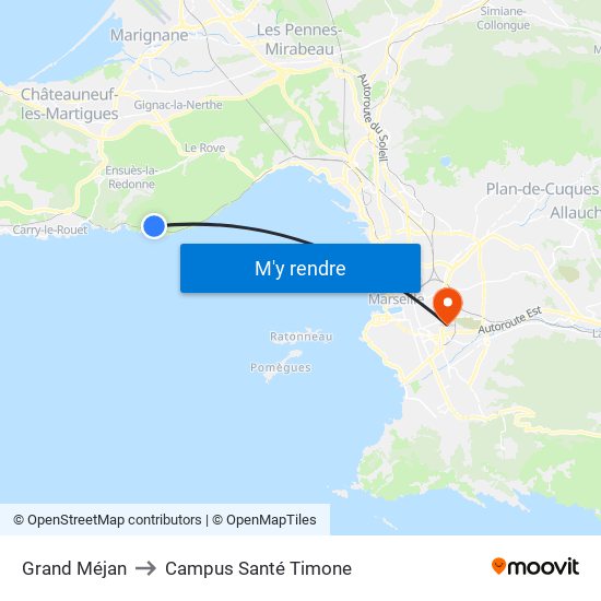 Grand Méjan to Campus Santé Timone map