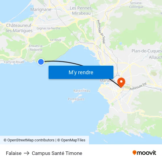 Falaise to Campus Santé Timone map