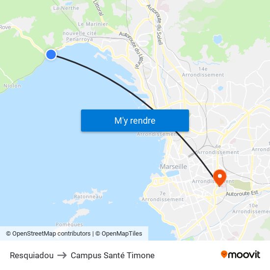Resquiadou to Campus Santé Timone map