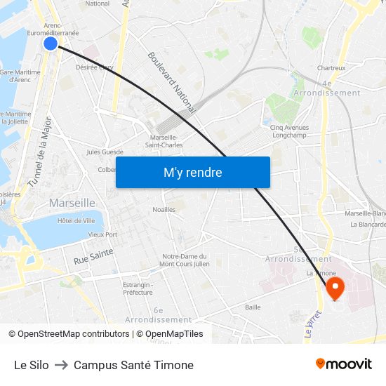 Le Silo to Campus Santé Timone map