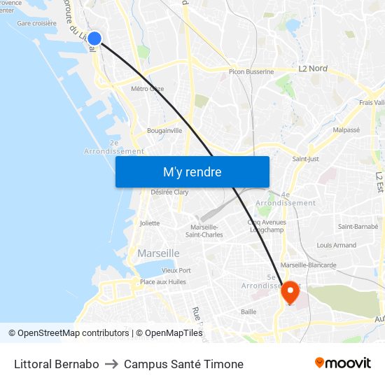 Littoral Bernabo to Campus Santé Timone map