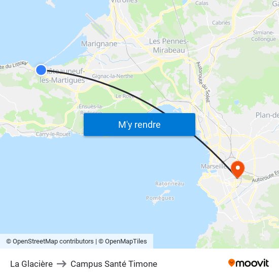 La Glacière to Campus Santé Timone map