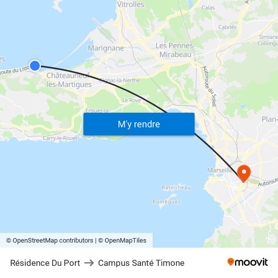 Résidence Du Port to Campus Santé Timone map