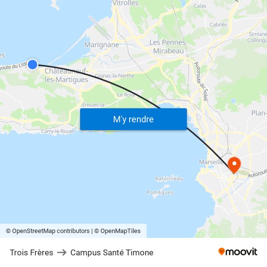 Trois Frères to Campus Santé Timone map