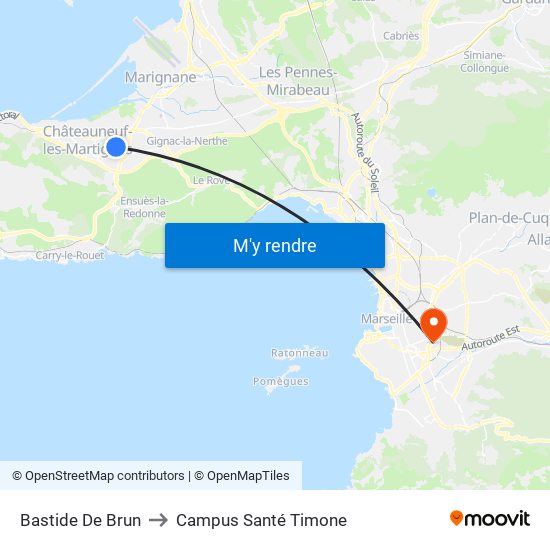 Bastide De Brun to Campus Santé Timone map
