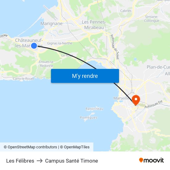 Les Félibres to Campus Santé Timone map