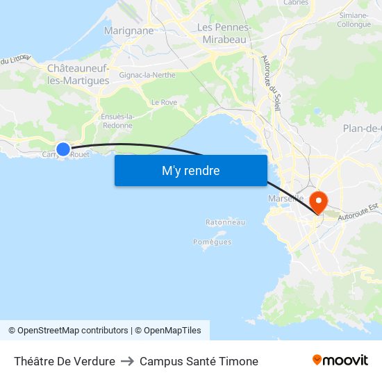 Théâtre De Verdure to Campus Santé Timone map