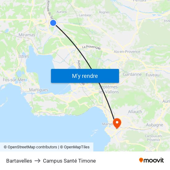 Bartavelles to Campus Santé Timone map
