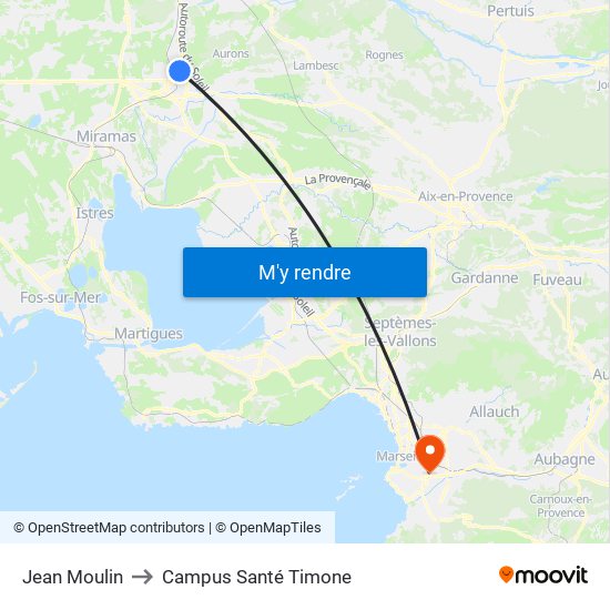Jean Moulin to Campus Santé Timone map