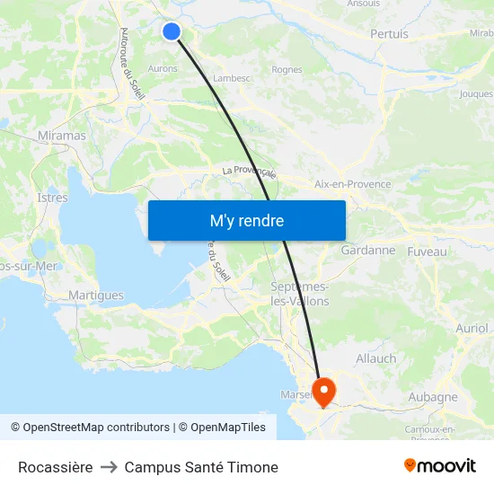Rocassière to Campus Santé Timone map