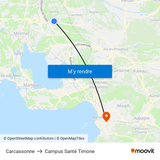 Carcassonne to Campus Santé Timone map