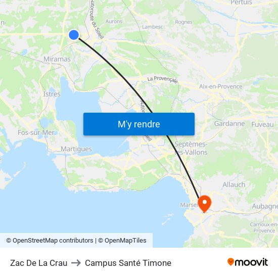 Zac De La Crau to Campus Santé Timone map