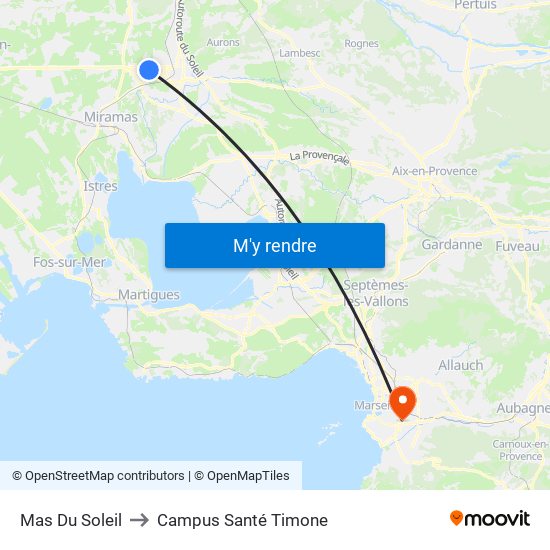 Mas Du Soleil to Campus Santé Timone map