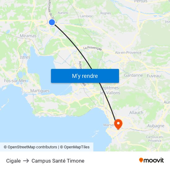 Cigale to Campus Santé Timone map
