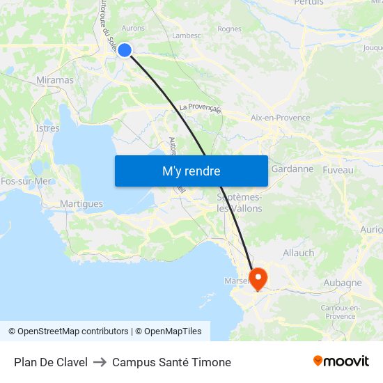 Plan De Clavel to Campus Santé Timone map