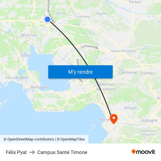 Félix Pyat to Campus Santé Timone map