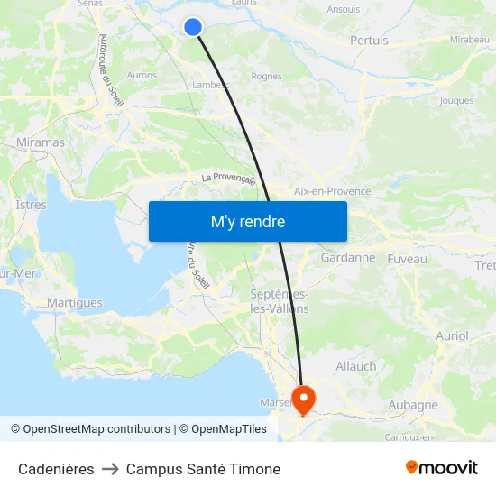 Cadenières to Campus Santé Timone map
