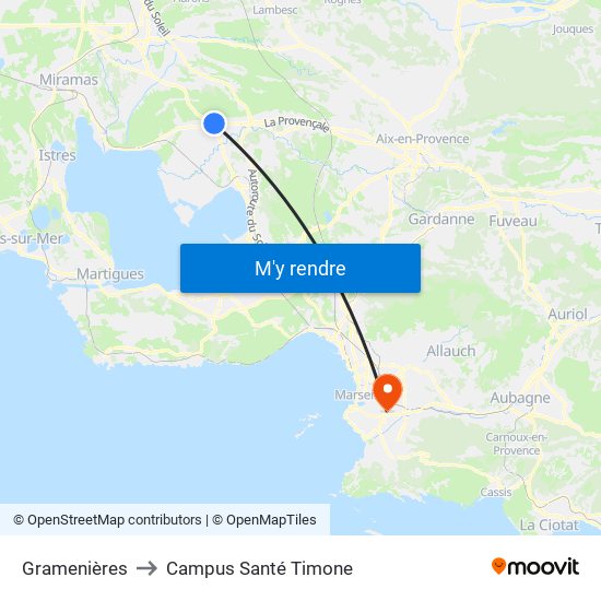 Gramenières to Campus Santé Timone map