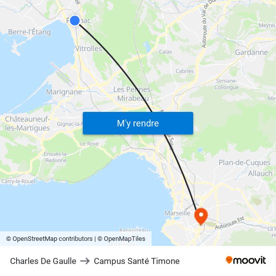 Charles De Gaulle to Campus Santé Timone map
